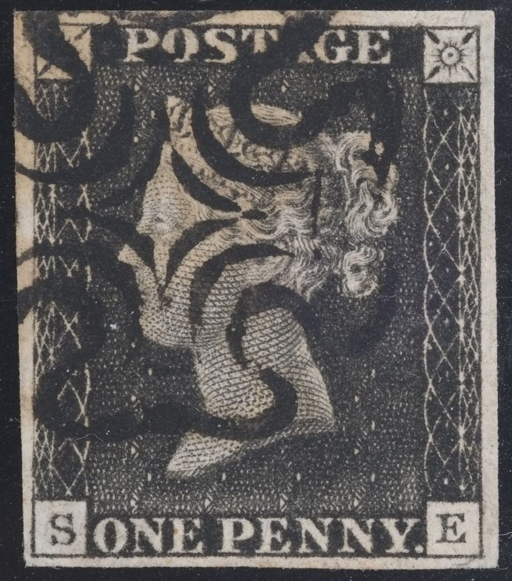 1d Black plate 6 Lettered SE (Second State) 4 margin black MX