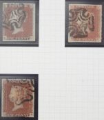 1d Red-Brown x 3 Lettered KC,RK,HB all 4 Margin with Black MX
