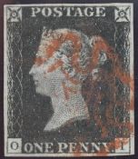1d Black plate 1B deep shade Lettered OI 4 margin with red MX