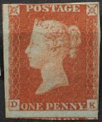1841 1d Red-Brown Mint full gum. Unused lettered DK just 4 Margins.