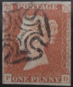 1d Red-Brown Plate 25 Lettered PD 4 Margin GREENOCK MX