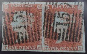 1d Red-Brown Plate 93 vertical pair Lettered TF,TG 4 Margin example Alphabet 1