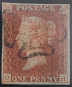 1d Red-Brown plate 9 Lettered OH (First State) 4 margin black MX