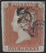 1d Red-Brown plate 5 Lettered LA (First State) 4 margin black MX