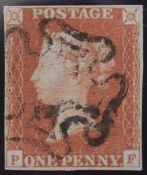 1d Red-Brown plate 10 Lettered PF 4 margin with black MX