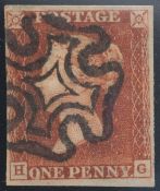 1d Red-Brown plate 9 Lettered HG 4 margin fine black MX