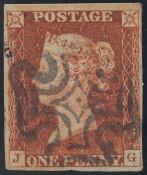 1d Red-Brown plate 8 Lettered JG (First State never repaired) 4 margin black MX