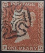 1d Red-Brown Plate 25 Lettered PD 4 Margin GREENOCK MX