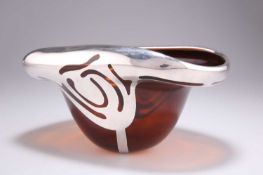 A SILVER OVERLAID AMBER GLASS BOWL