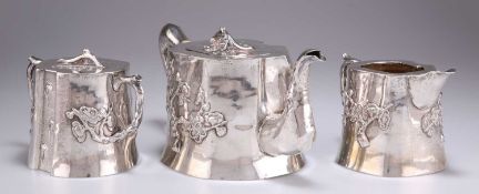 A CHINESE EXPORT SILVER THREE-PIECE TEA SERVICE