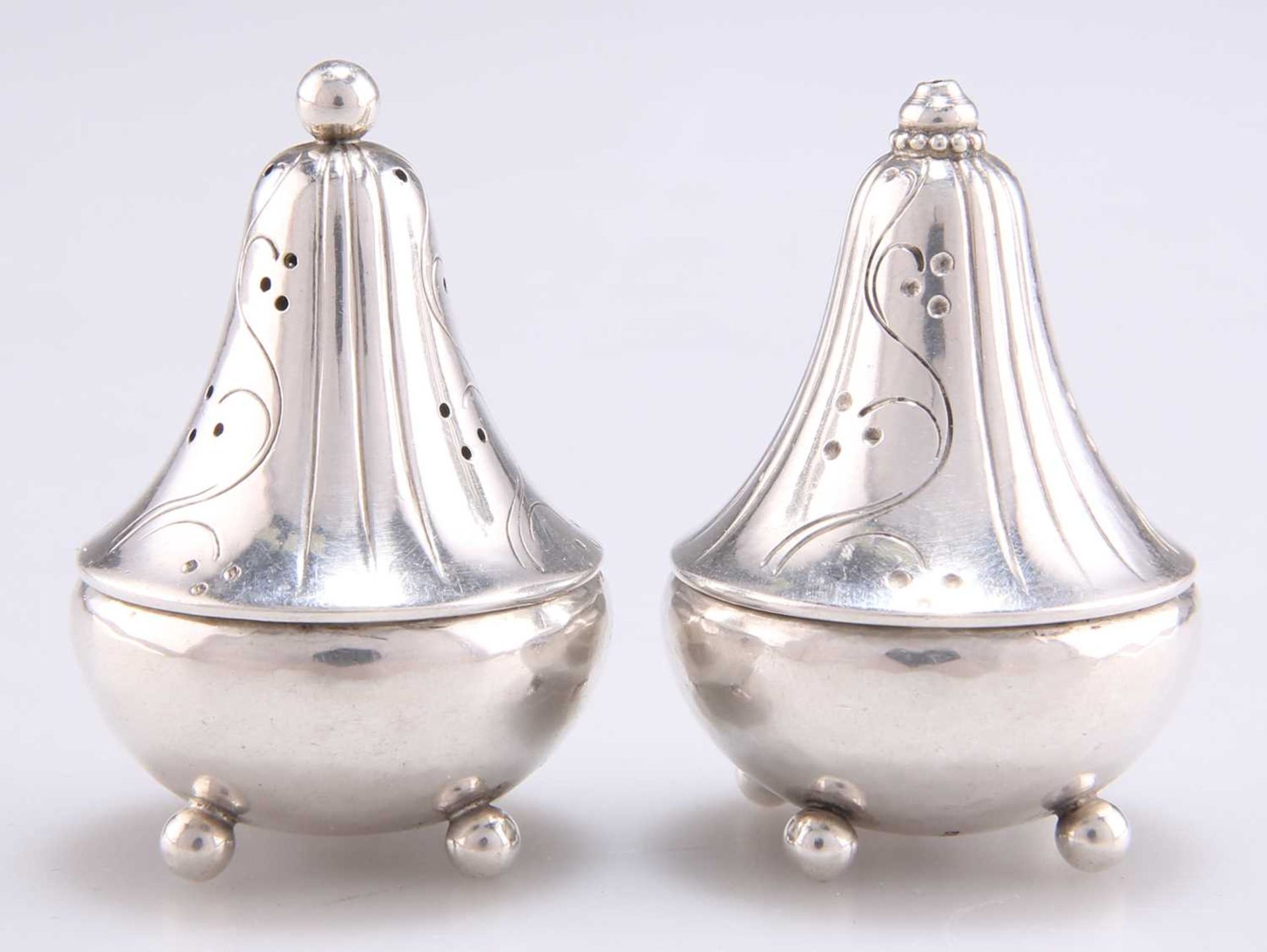 A DANISH SILVER SALT AND PEPPER