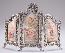 A VIENNESE SILVER AND ENAMEL SMALL TRIPTYCH TABLE-SCREEN