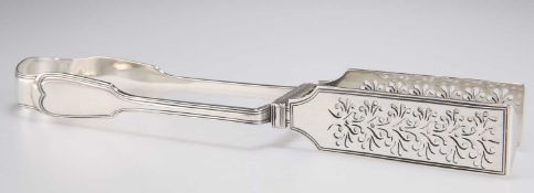 A PAIR OF WILLIAM IV SILVER ASPARAGUS TONGS