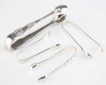 FOUR PAIRS OF SILVER SUGAR TONGS, WILLIAM IV AND LATER