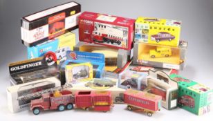 A BOX OF MISCELLANEOUS MODEL CARS, VANS AND TRUCKS