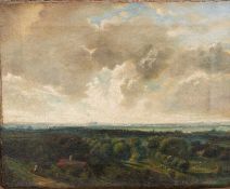 CIRCLE OF JOHN CONSTABLE (1776-1837) COUNTRY LANDSCAPE WITH CATHEDRAL