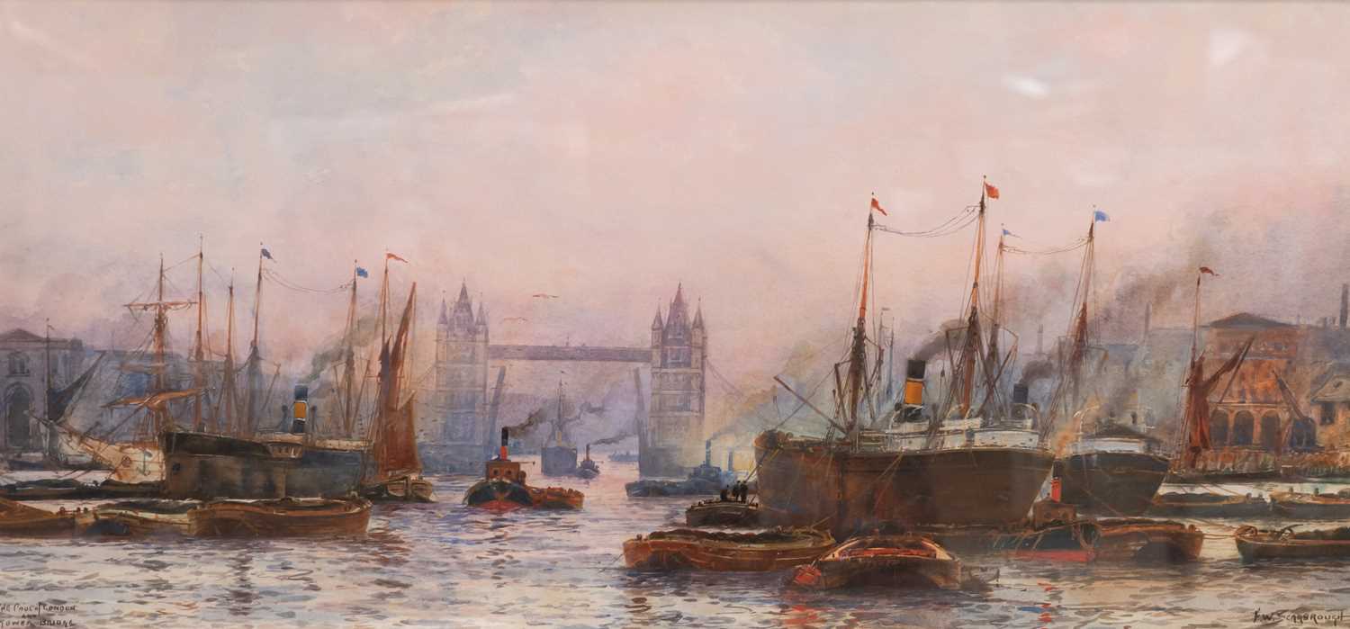 FRANK WILLIAM SCARBROUGH (1860-1939) THE POOL OF LONDON AND TOWER BRIDGE