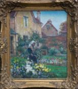 FRENCH SCHOOL (20TH CENTURY) GIRL IN HER GARDEN