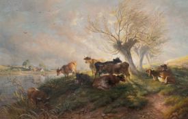 THOMAS GEORGE COOPER (1836-1901) COWS IN A LANDSCAPE