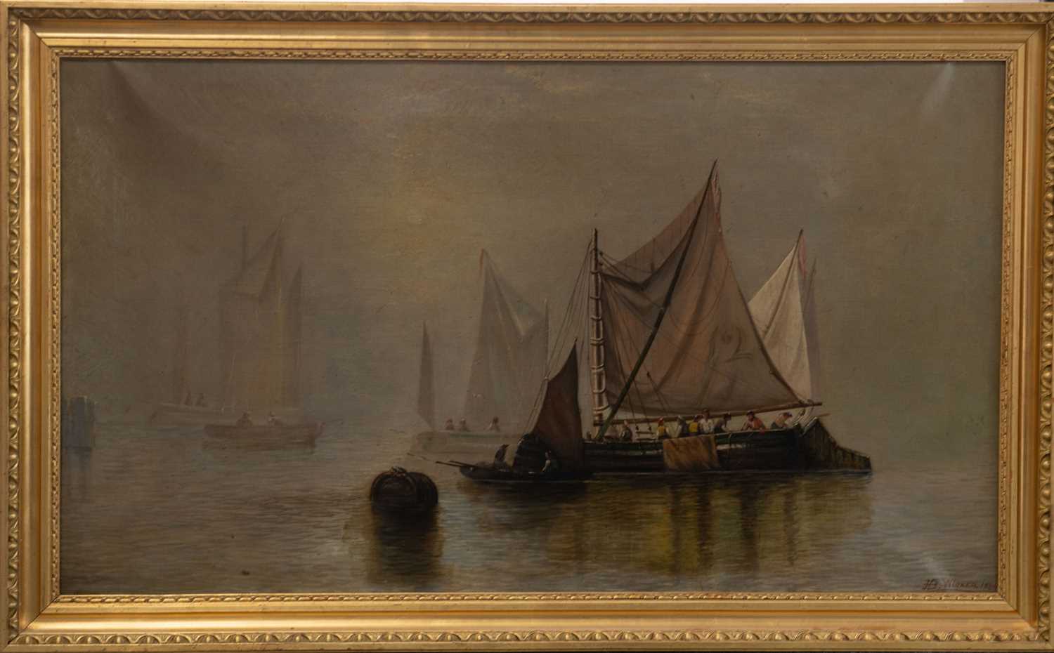 WICKER (19TH CENTURY) BOATS IN A HARBOUR - Image 2 of 2