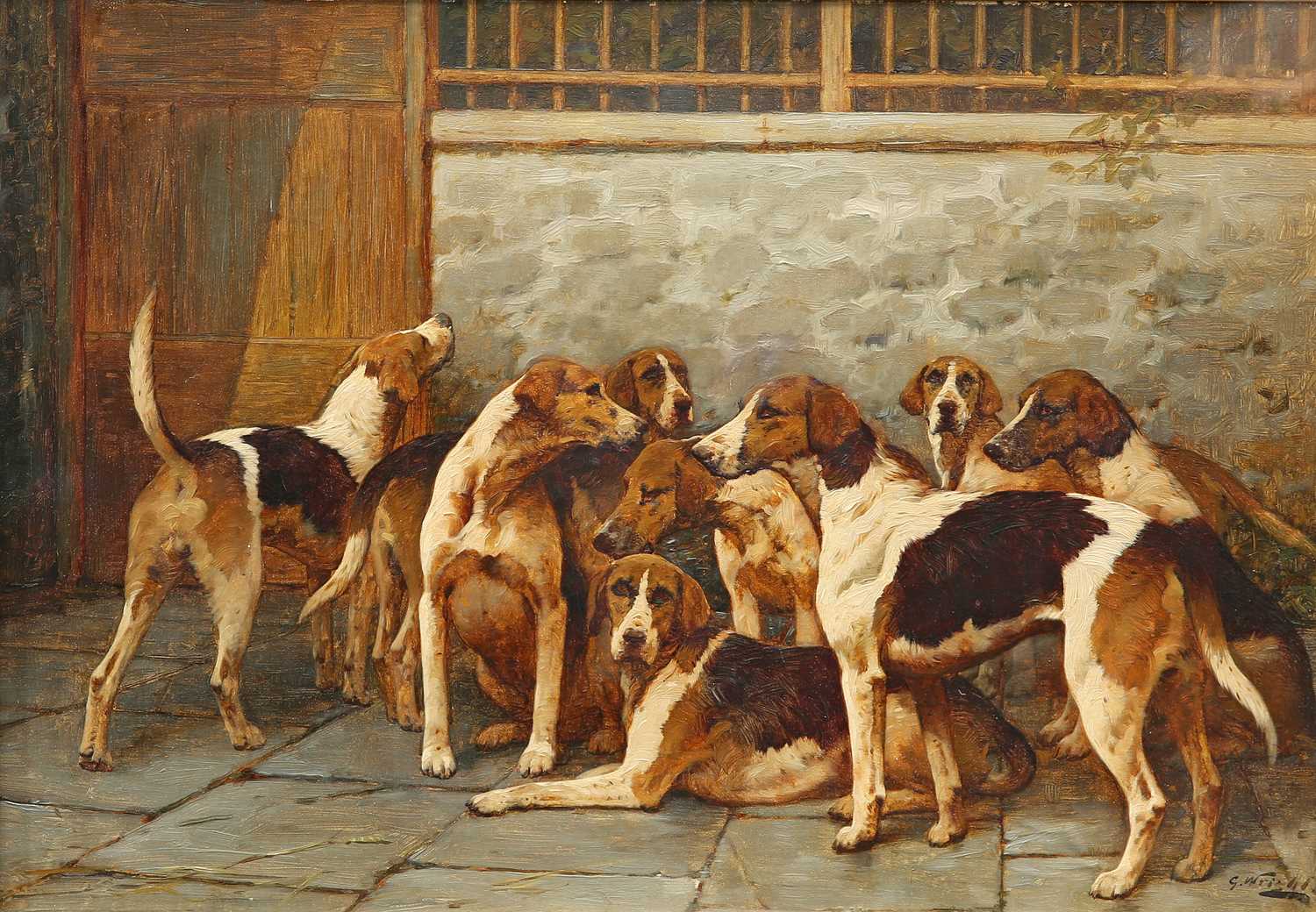 GEORGE WRIGHT (1860-1942) FOXHOUNDS AT REST