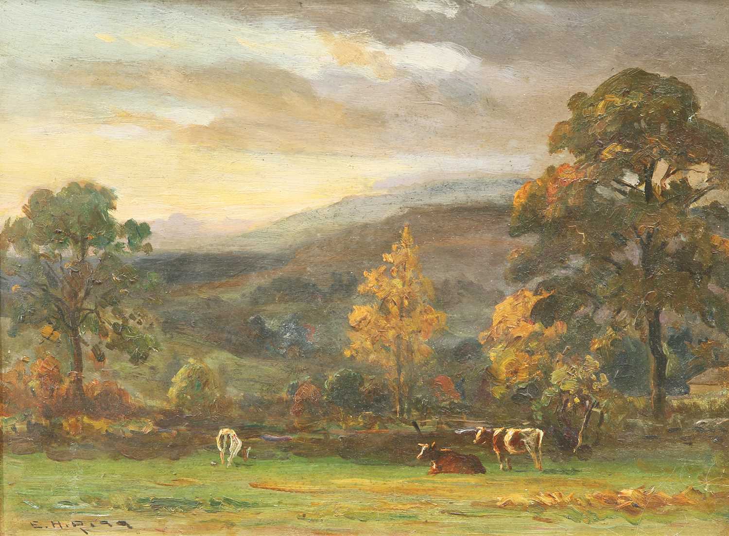 ERNEST HIGGINS RIGG (STAITHES GROUP 1868-1947) CATTLE IN A FIELD