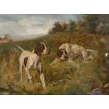 BRITISH SCHOOL (20TH CENTURY) PAIR OF HUNTING DOGS IN THE FIELD