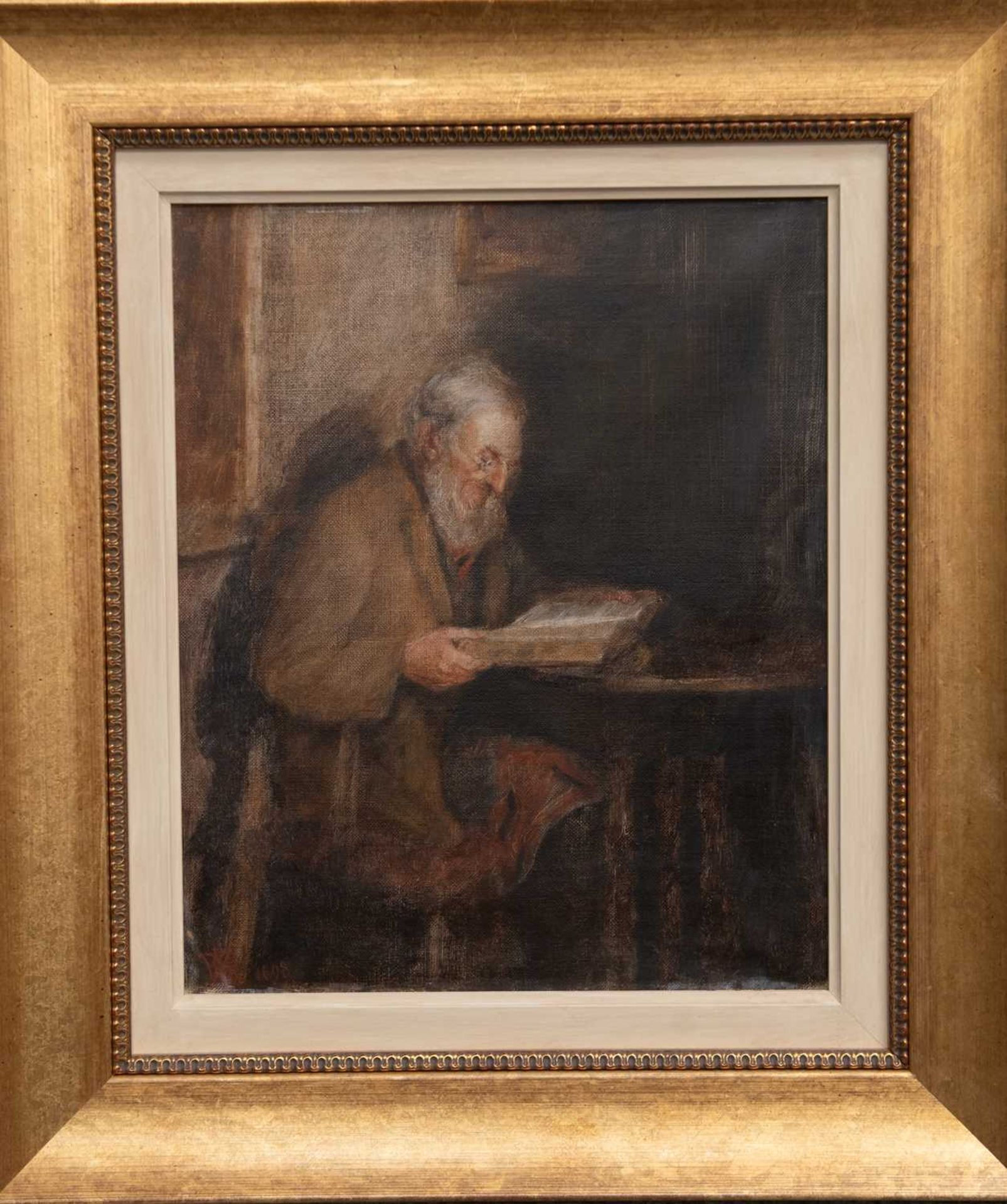 19TH CENTURY ENGLISH SCHOOL OLD MAN READING - Image 2 of 3