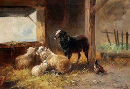 HENRY SCHOUTEN (CIRCA 1857-1927) SHEEP IN A BARN