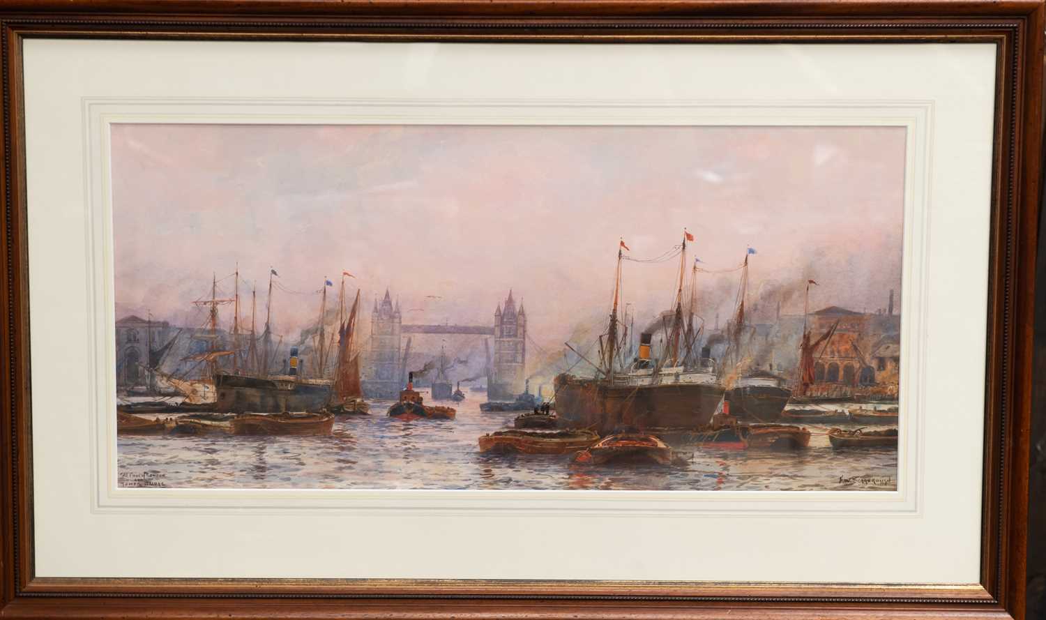 FRANK WILLIAM SCARBROUGH (1860-1939) THE POOL OF LONDON AND TOWER BRIDGE - Image 2 of 7