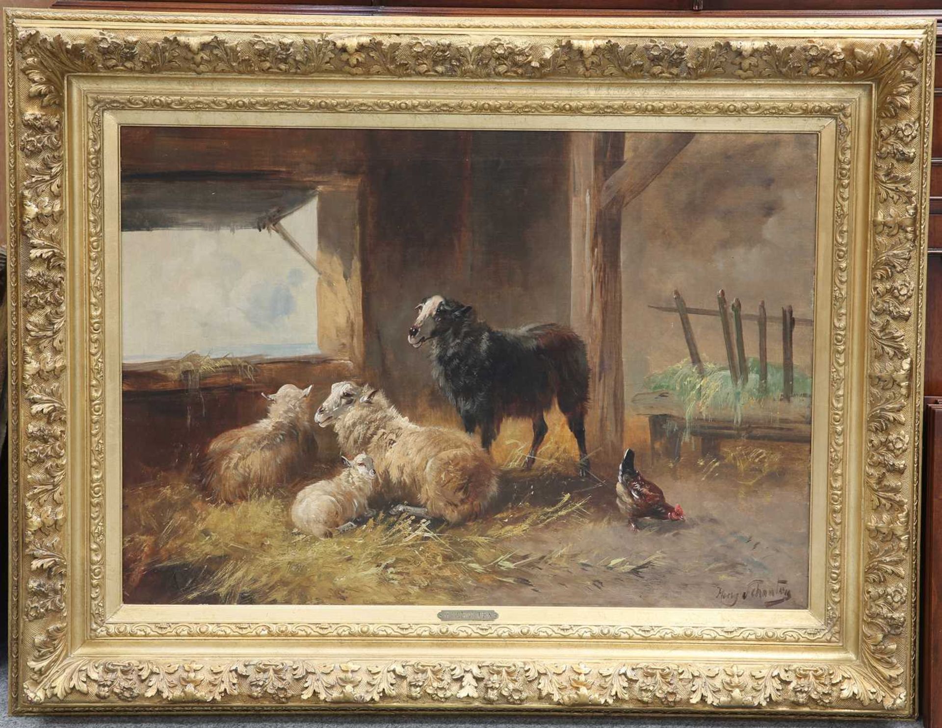 HENRY SCHOUTEN (CIRCA 1857-1927) SHEEP IN A BARN - Image 2 of 3