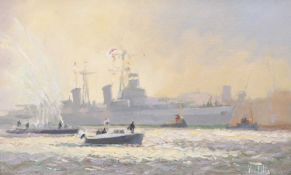 VIC ELLIS (1921-1984) HMS BELFAST UNDER TOW