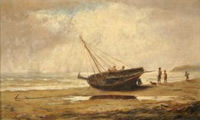 ENGLISH SCHOOL (19TH CENTURY) FISHING BOAT ON THE BEACH