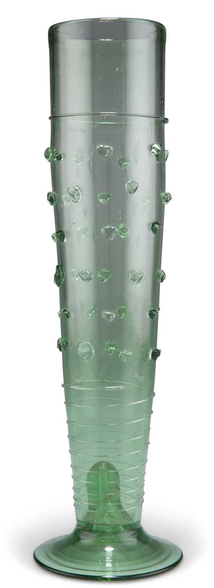 A TALL GREEN GLASS VASE, CIRCA 1870