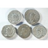 5x silver antoninianii of Gallienus (253 - 268 CE)