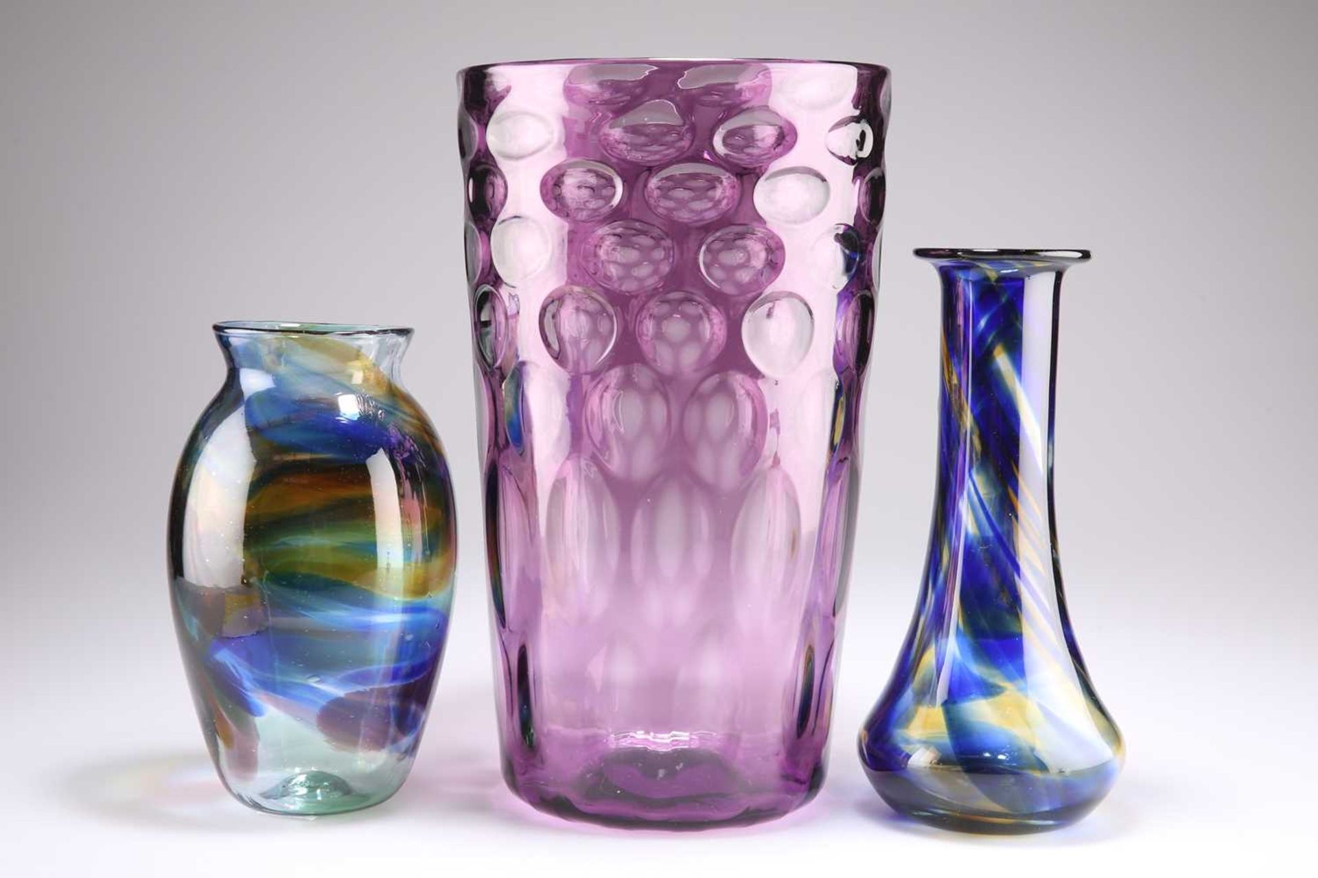 A RICHARDSONS AMETHYST OPTIC GLASS VASE, AND TWO SUNDERLAND GLASS VASES - Image 2 of 2