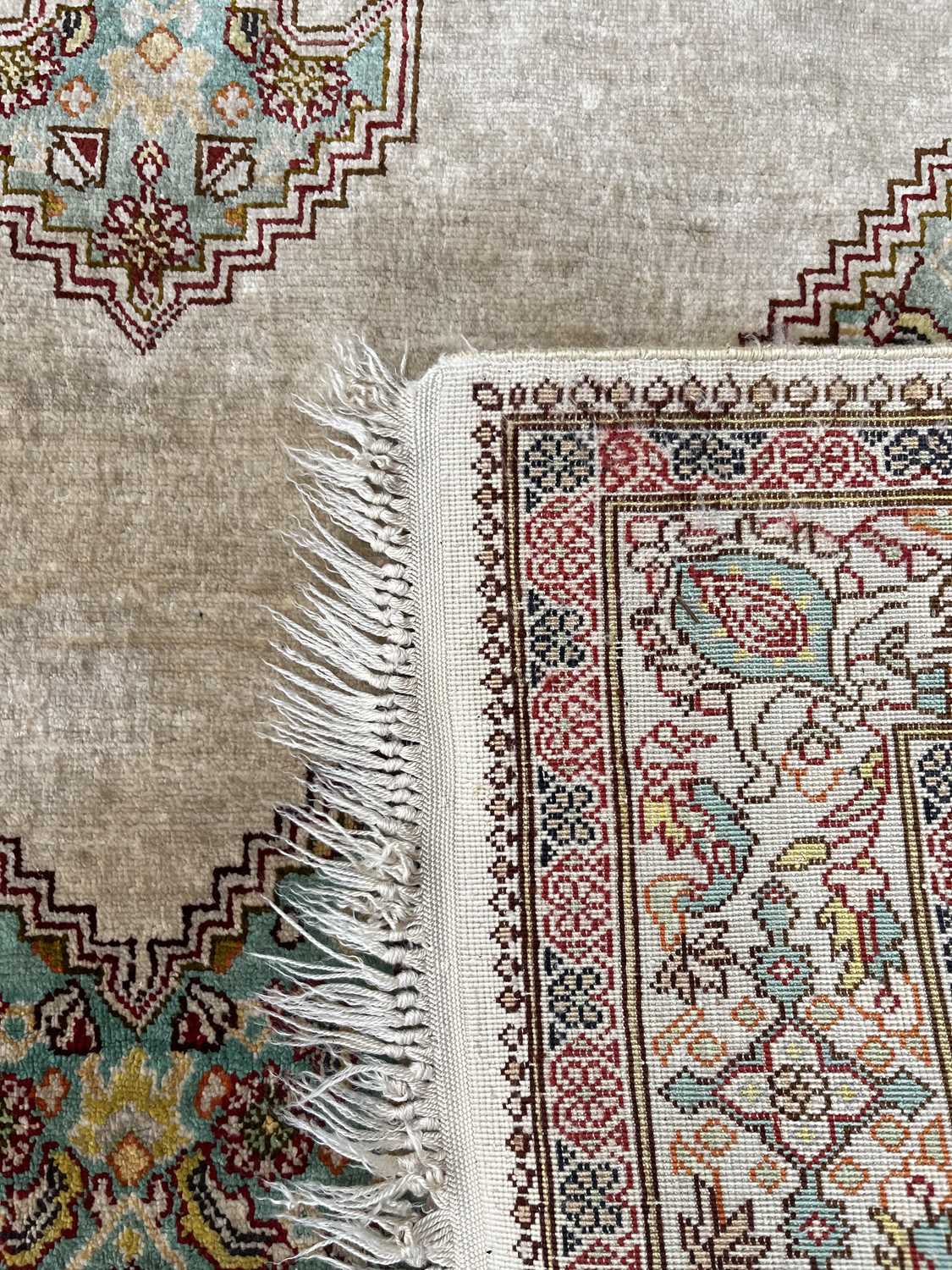 A NEAR PAIR OF SILK KASHMIR RUGS - Image 3 of 4