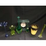 A CHURCHILL GLASS MANTLE CLOCK, ETC.