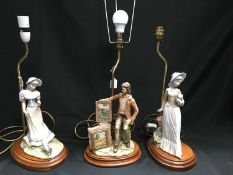 A CAPODIMONTE LAMP, AND TWO NAO-TYPE LAMPS