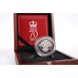 A SILVER FIVE POUND PIEDFORT COIN, "PRINCE PHILIP 70 YEARS OF SERVICE"