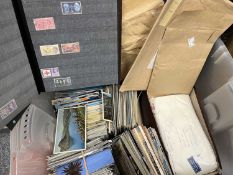 A LARGE BOX OF ASSORTED STAMPS & POSTCARDS