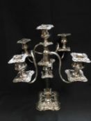 A SILVER PLATE FIVE LIGHT CANDELABRA