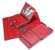 A CARTIER RED LEATHER CIGARETTE CASE; A MULBERRY RED CONGO LEATHER PURSE AND MATCHING CASH SLIP