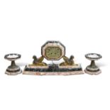 A FINE ART DECO MARBLE CLOCK GARNITURE