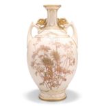 A ROYAL WORCESTER BLUSH IVORY TWO-HANDLED VASE