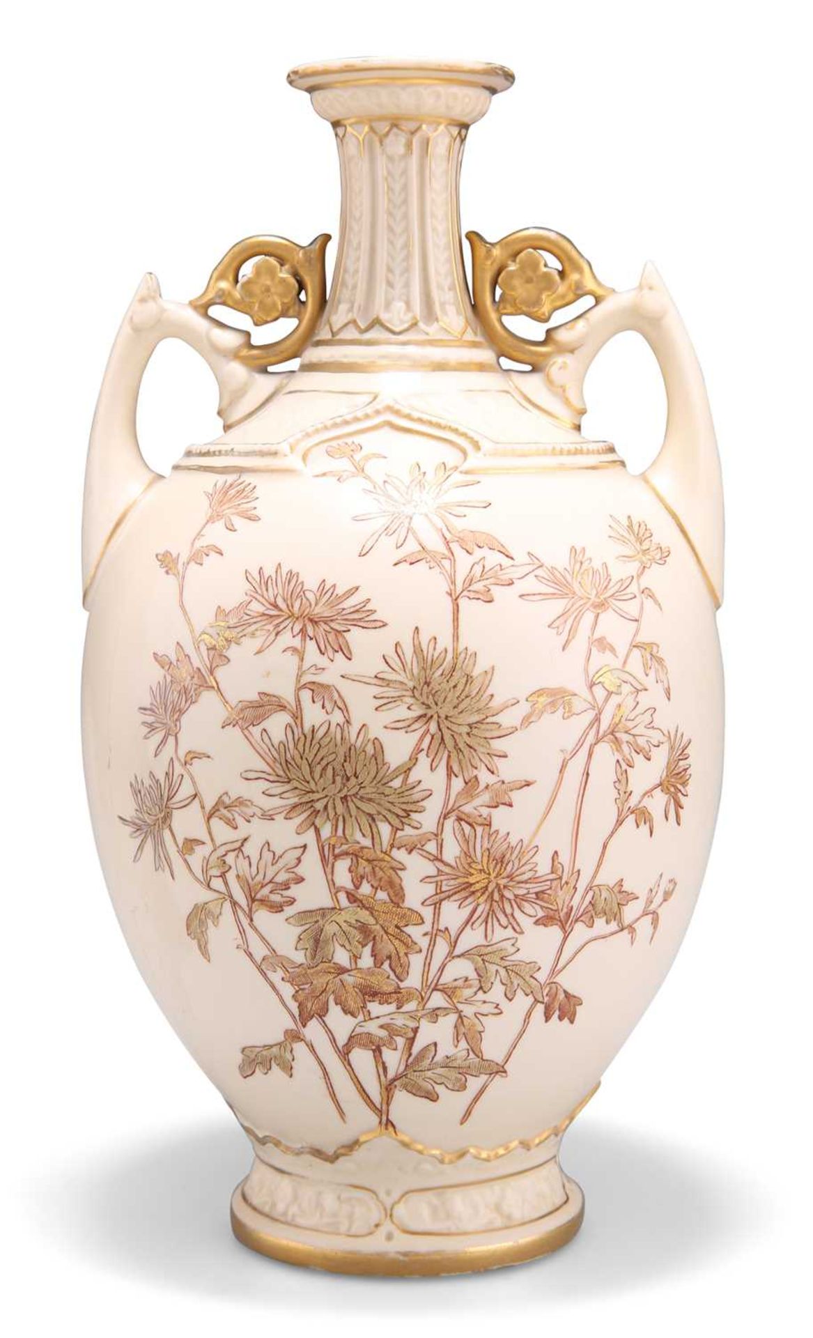 A ROYAL WORCESTER BLUSH IVORY TWO-HANDLED VASE