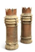 A PAIR OF SALT-GLAZED CHIMNEY POTS