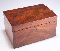 A MID 19TH CENTURY FLAME MAHOGANY TEA CADDY