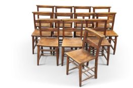 A GROUP OF TWELVE BEECH AND OAK CHAPEL CHAIRS, LATE 19TH/EARLY 20TH CENTURY