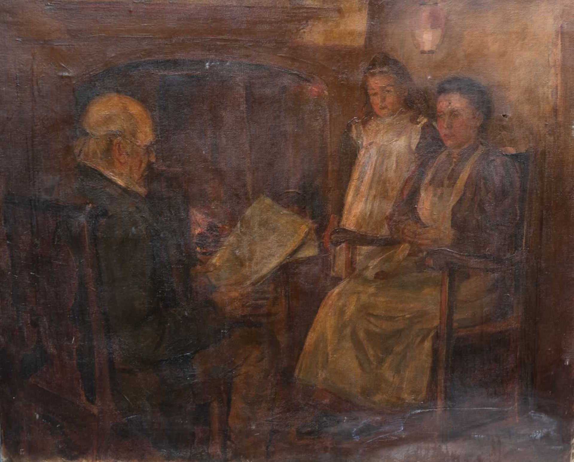STAITHES SCHOOL (19TH CENTURY) FAMILY IN AN INTERIOR